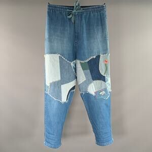 KAPITAL Size M Light Blue Patchwork Cotton Joggers Jeans